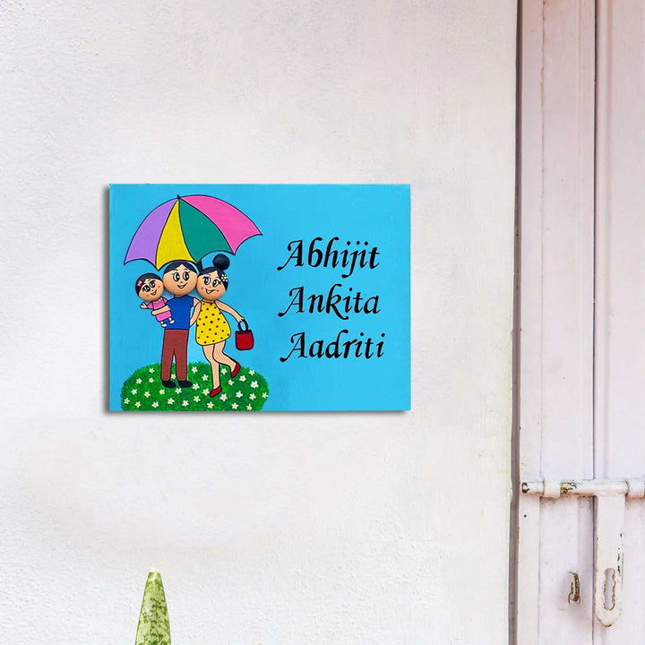 Handpainted Clay Pebble Name Plate For Family 5 - Mounted on Plain Wall Display