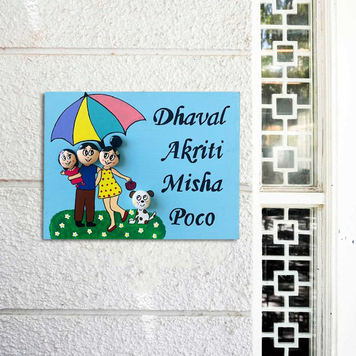 Handpainted Clay Pebble Name Plate For Family 2 - Mounted on Wall Near Window