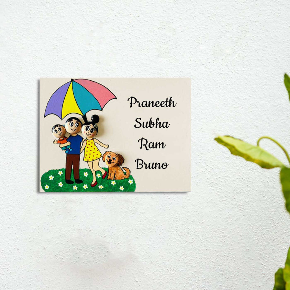 Handpainted Clay Pebble Name Plate For Family 9 - Mounted on Wall with Name Personalization