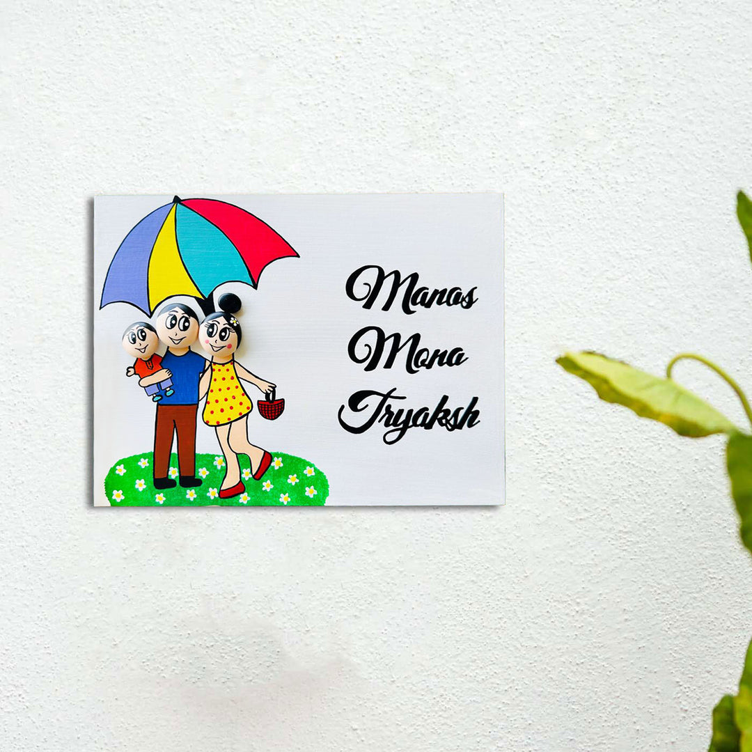 Handpainted Clay Pebble Name Plate For Family 5 - Mounted on Wall with Names
