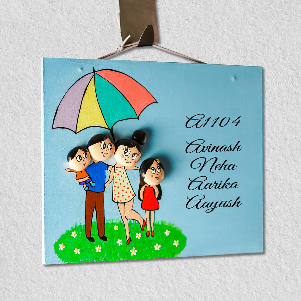 Handpainted Clay Pebble Name Plate For Family 8 - Hanging Display with Name Personalization
