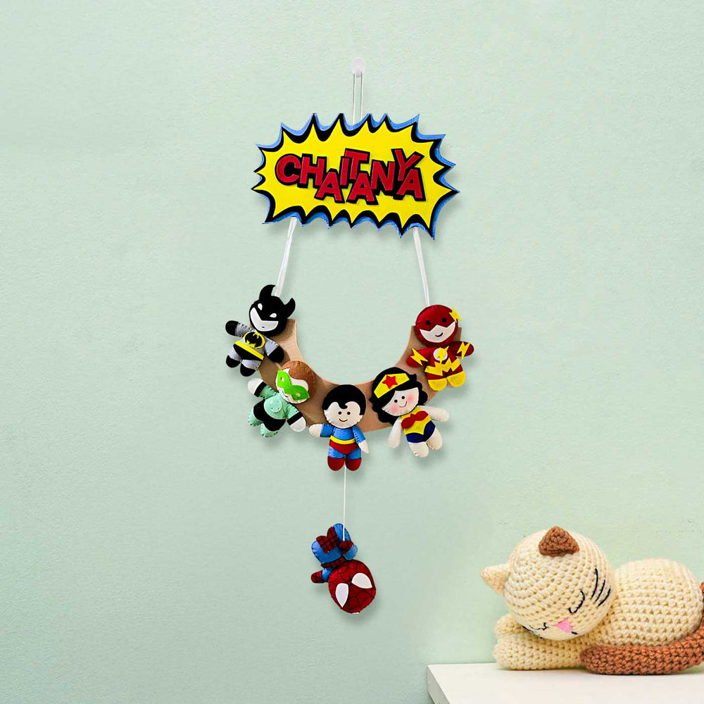 Personalized Superhero Theme Felt Kids Name Plate - Hanging Display with Name Personalization