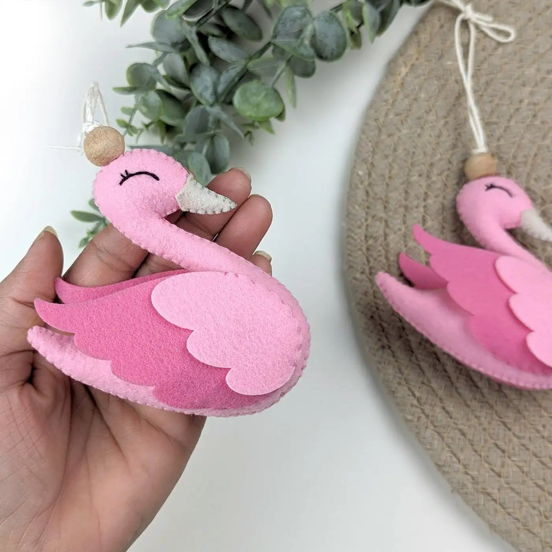 2 Pc | Handmade Pink Swan Felt Hangings For Kids