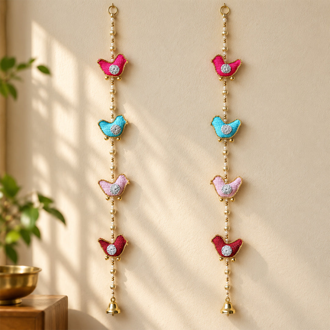 2 Pc |  Handmade Birdie Theme Crochet Wall Hanging with Bells & Ghungroo