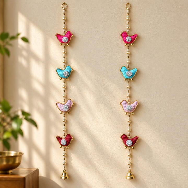 2 Pc |  Handmade Birdie Theme Crochet Wall Hanging with Bells & Ghungroo