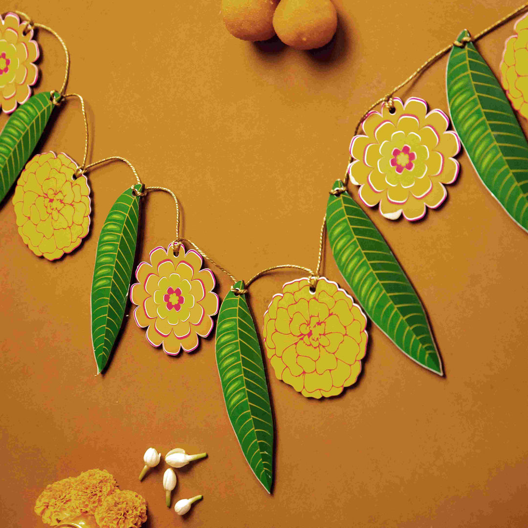 57 / 64 Inches | Festive Traditional Printed Birch Wood Toran