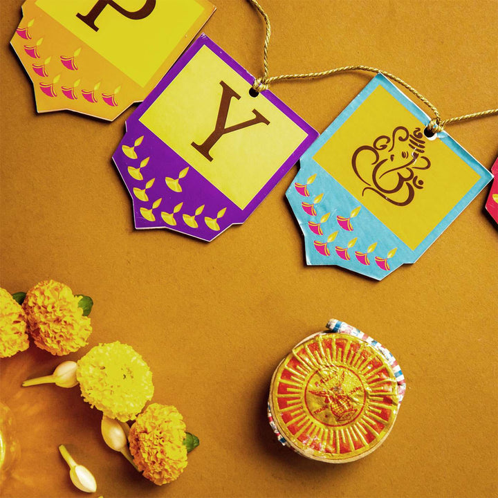 64 In | Ganesha Happy Diwali Printed Birch Wood Toran