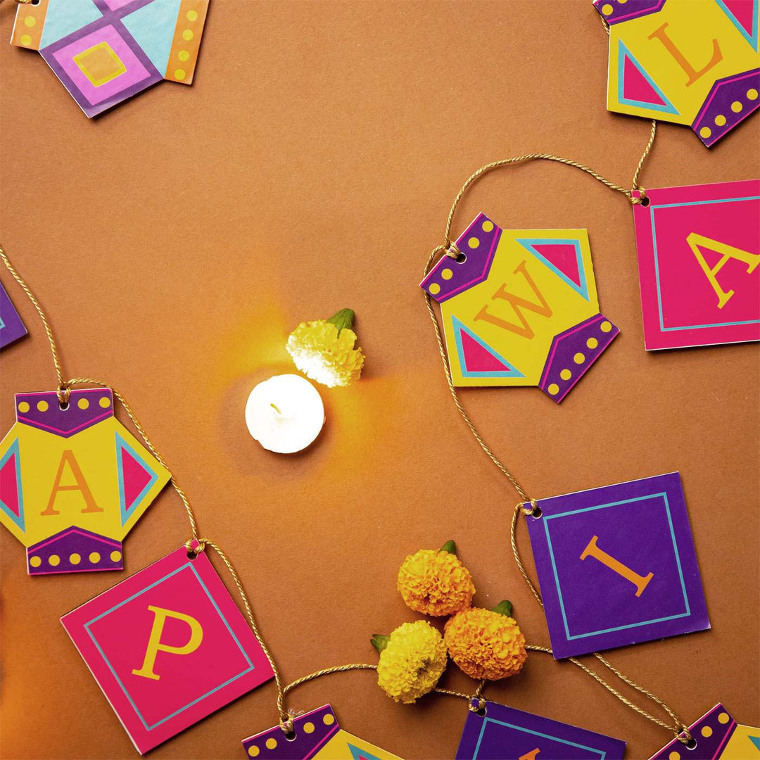 73 In | Lantern Happy Diwali Printed Birch Wood Toran