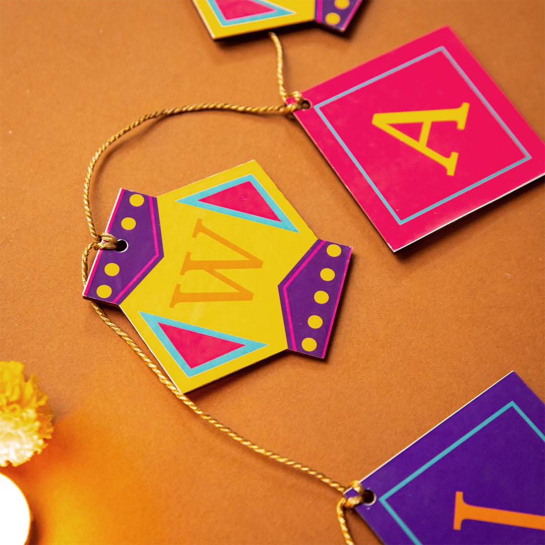 73 In | Lantern Happy Diwali Printed Birch Wood Toran