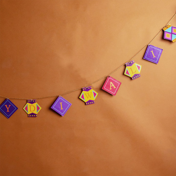 73 In | Lantern Happy Diwali Printed Birch Wood Toran