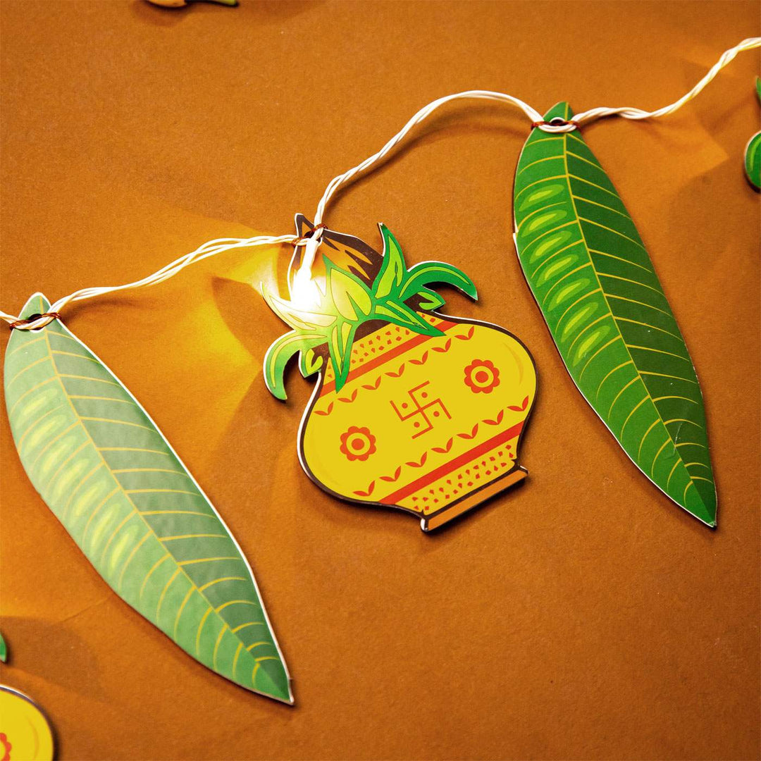 118 In | Festive Printed Birch Wood Toran with Lights