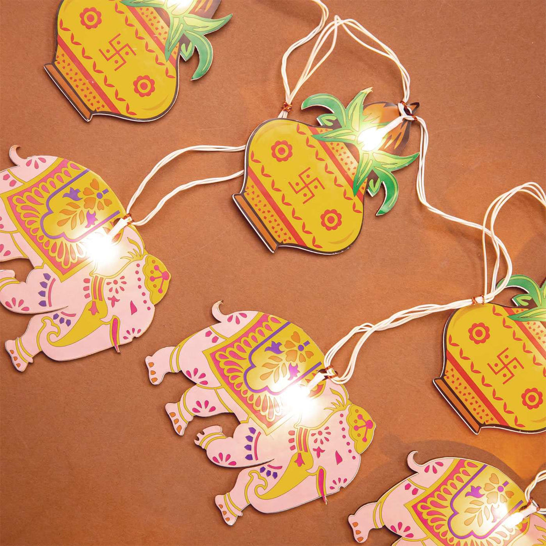 118 In | Festive Printed Birch Wood Toran with Lights