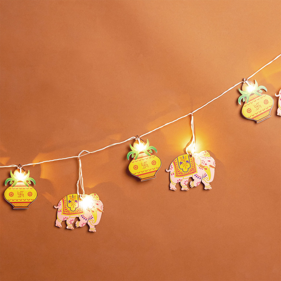 118 In | Festive Printed Birch Wood Toran with Lights
