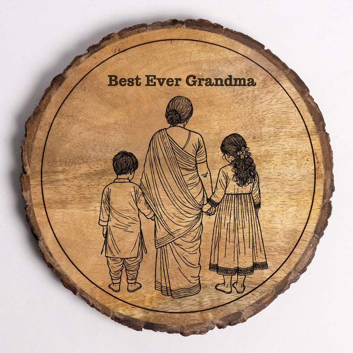 Personalized Hand Carved Engraved Dadi And Grandchildren Theme Wooden Decorative Plaque