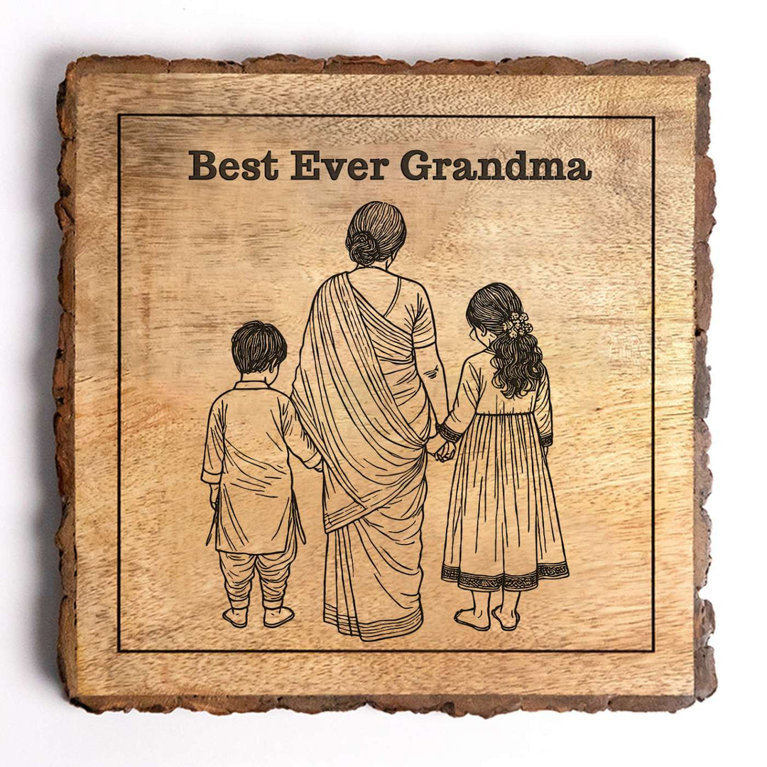 Personalized Hand Carved Engraved Dadi And Grandchildren Theme Wooden Decorative Plaque