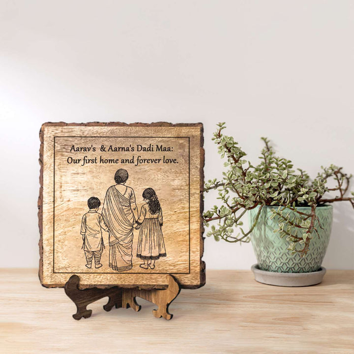 Personalized Hand Carved Engraved Dadi And Grandchildren Theme Wooden Decorative Plaque