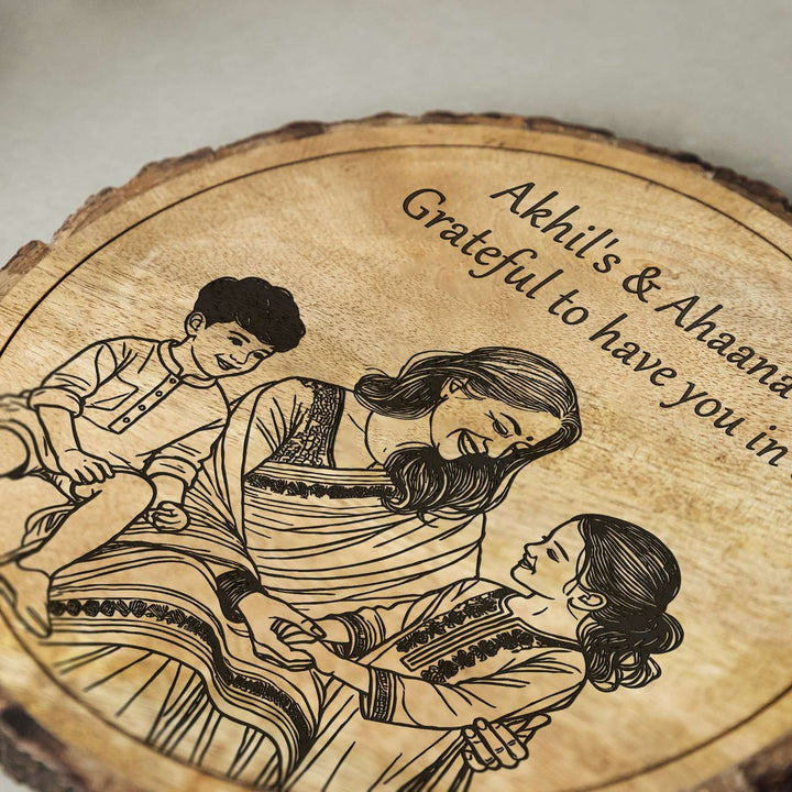Personalized Hand Carved Engraved Dadi And Grandchildren Theme Wooden Decorative Plaque