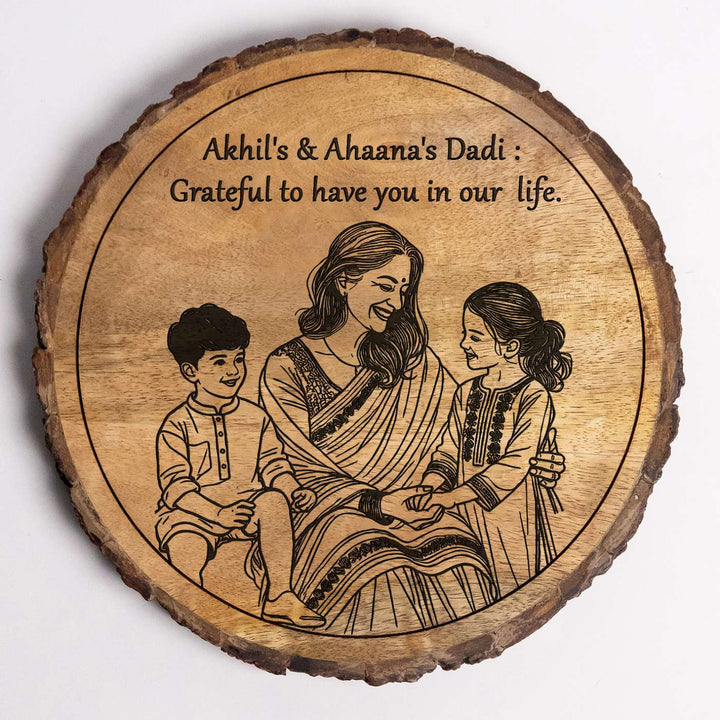 Personalized Hand Carved Engraved Dadi And Grandchildren Theme Wooden Decorative Plaque