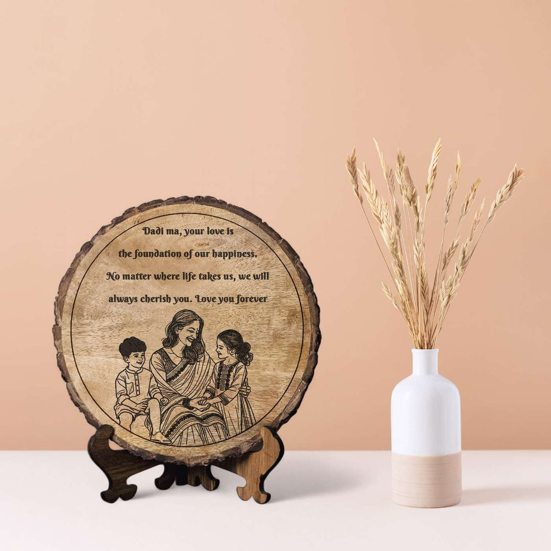 Personalized Hand Carved Engraved Dadi And Grandchildren Theme Wooden Decorative Plaque