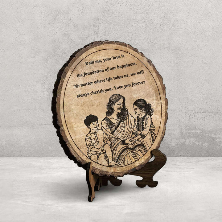 Personalized Hand Carved Engraved Dadi And Grandchildren Theme Wooden Decorative Plaque