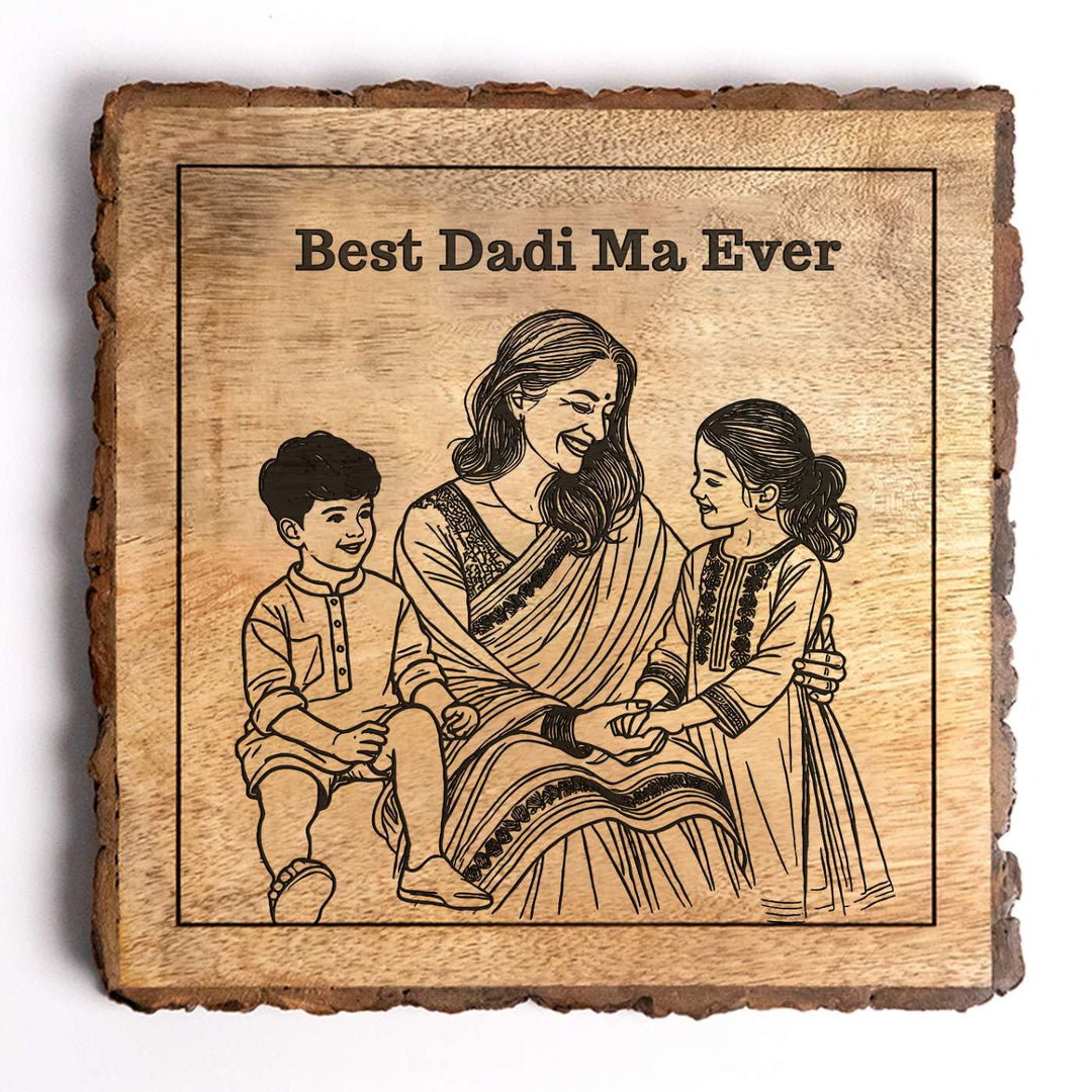 Personalized Hand Carved Engraved Dadi And Grandchildren Theme Wooden Decorative Plaque
