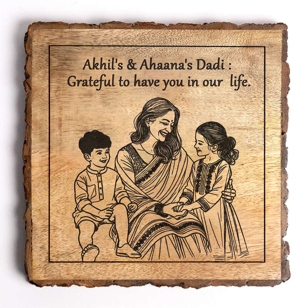 Personalized Hand Carved Engraved Dadi And Grandchildren Theme Wooden Decorative Plaque