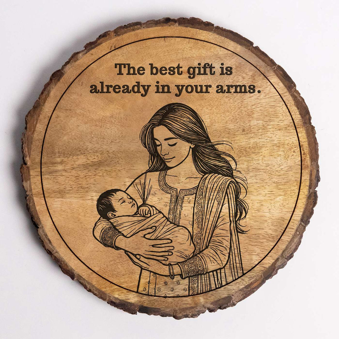 Personalized Hand Carved Engraved Mom And Child Theme Wooden Decorative Plaque