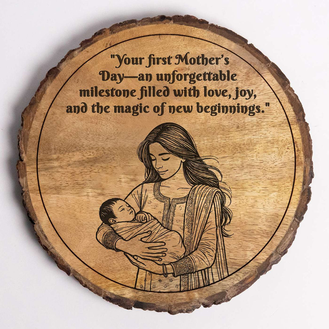 Personalized Hand Carved Engraved Mom And Child Theme Wooden Decorative Plaque