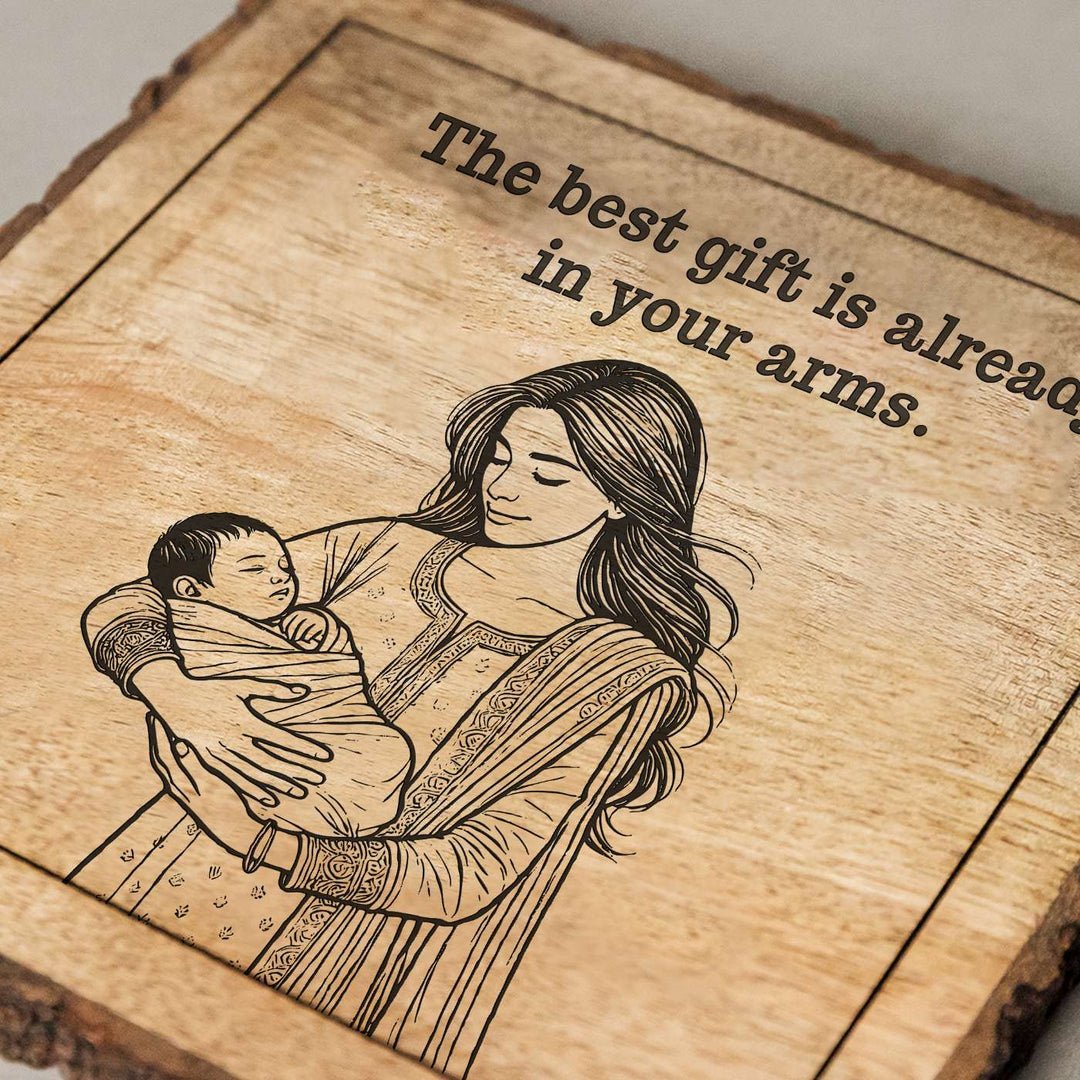 Personalized Hand Carved Engraved Mom And Child Theme Wooden Decorative Plaque