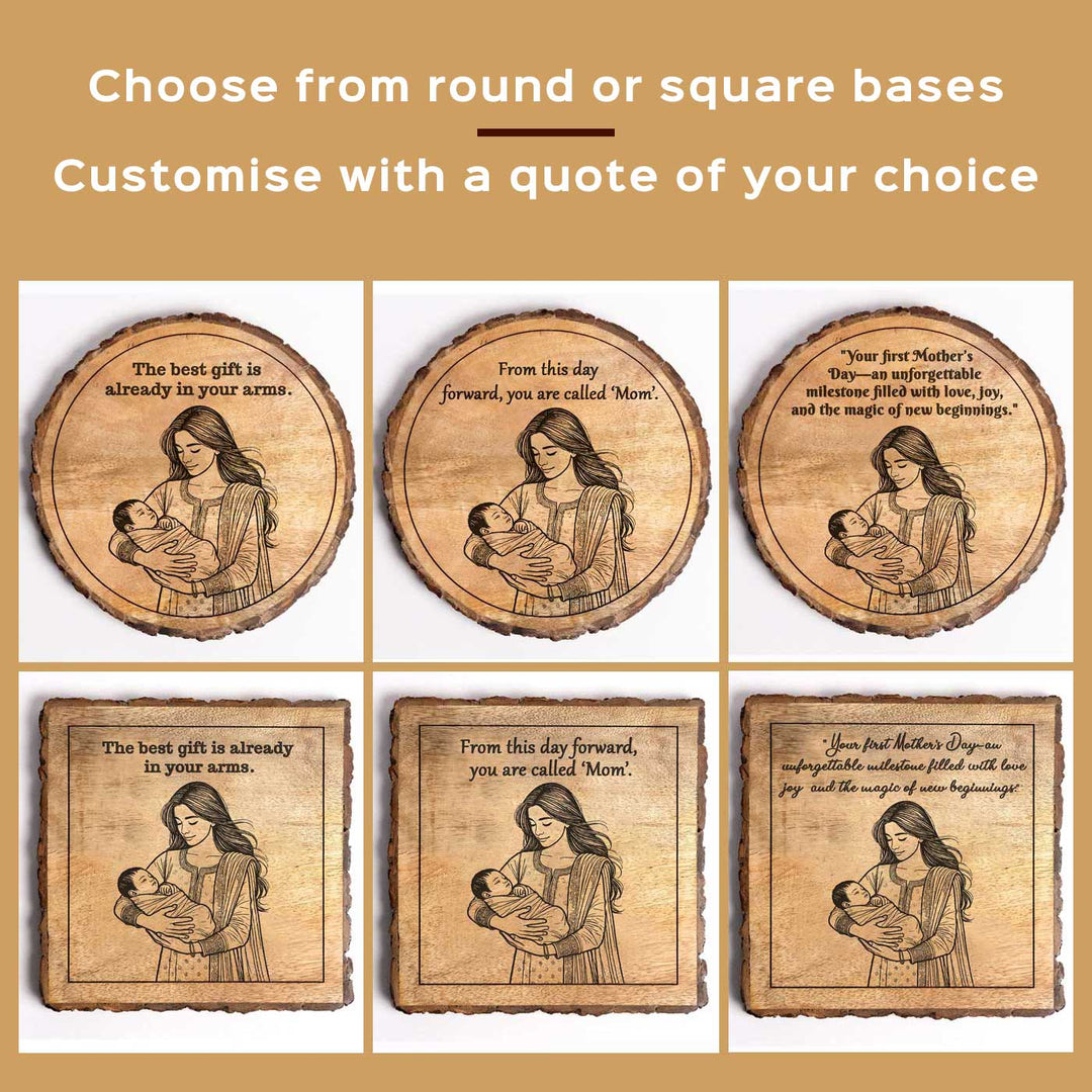 Personalized Hand Carved Engraved Mom And Child Theme Wooden Decorative Plaque