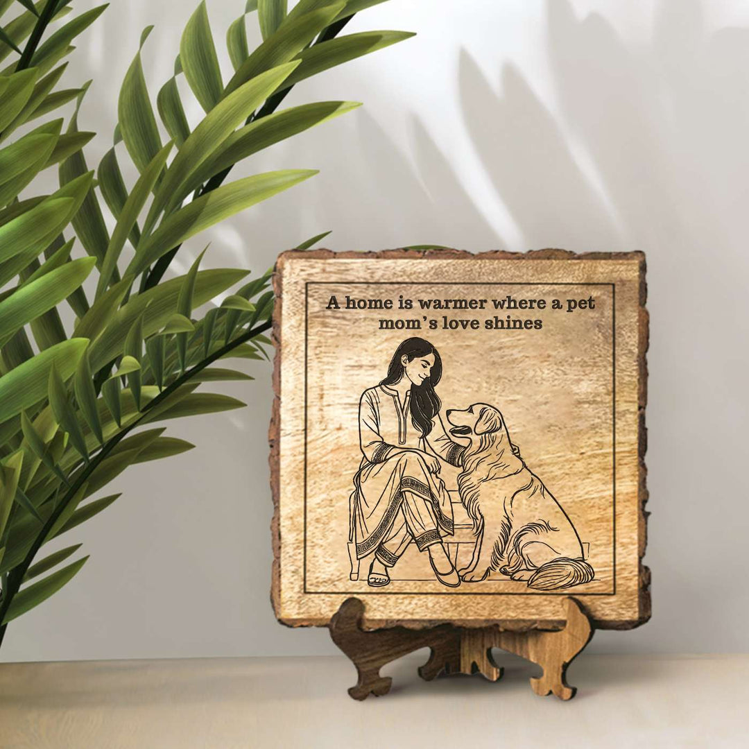 Personalized Hand Carved Engraved Pet Mom Theme Wooden Decorative Plaque