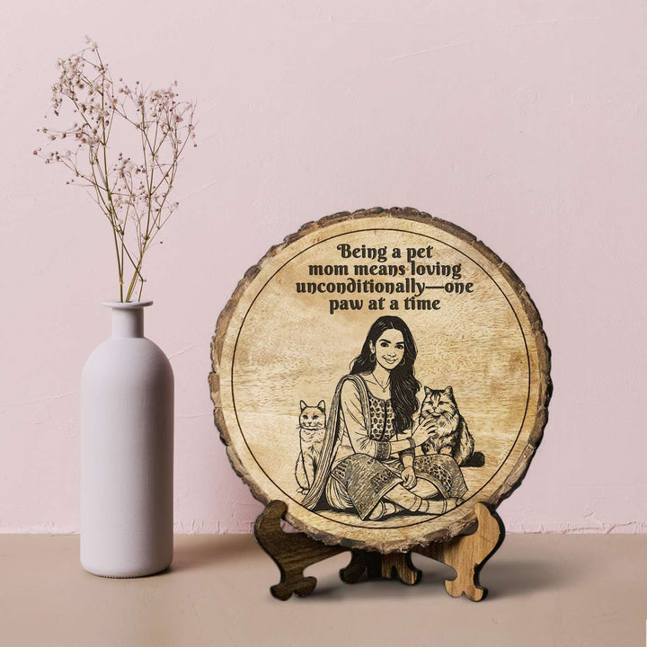Personalized Hand Carved Engraved Pet Mom Theme Wooden Decorative Plaque
