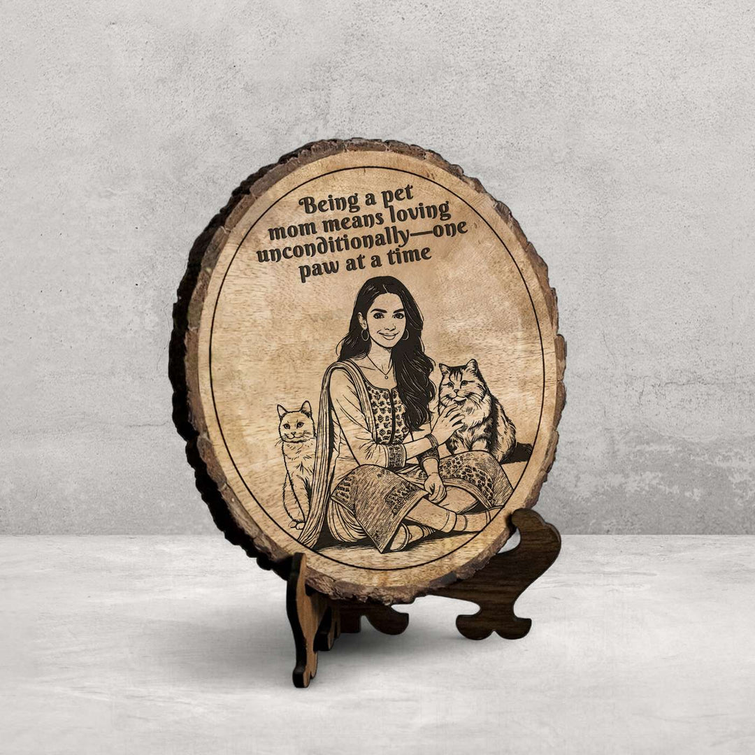 Personalized Hand Carved Engraved Pet Mom Theme Wooden Decorative Plaque