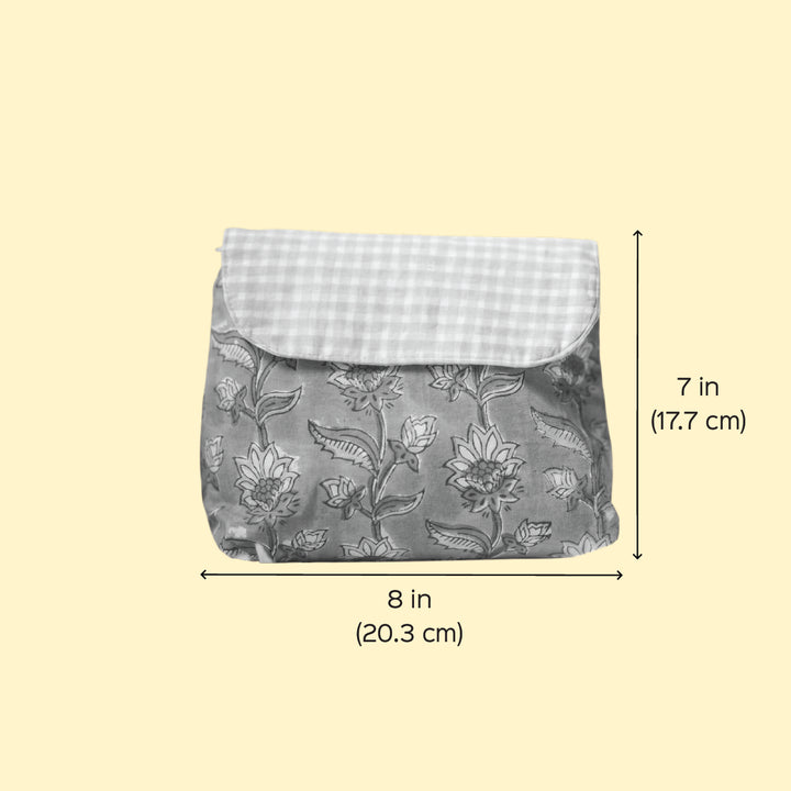 Blue & Pink Floral Cotton Makeup Pouch