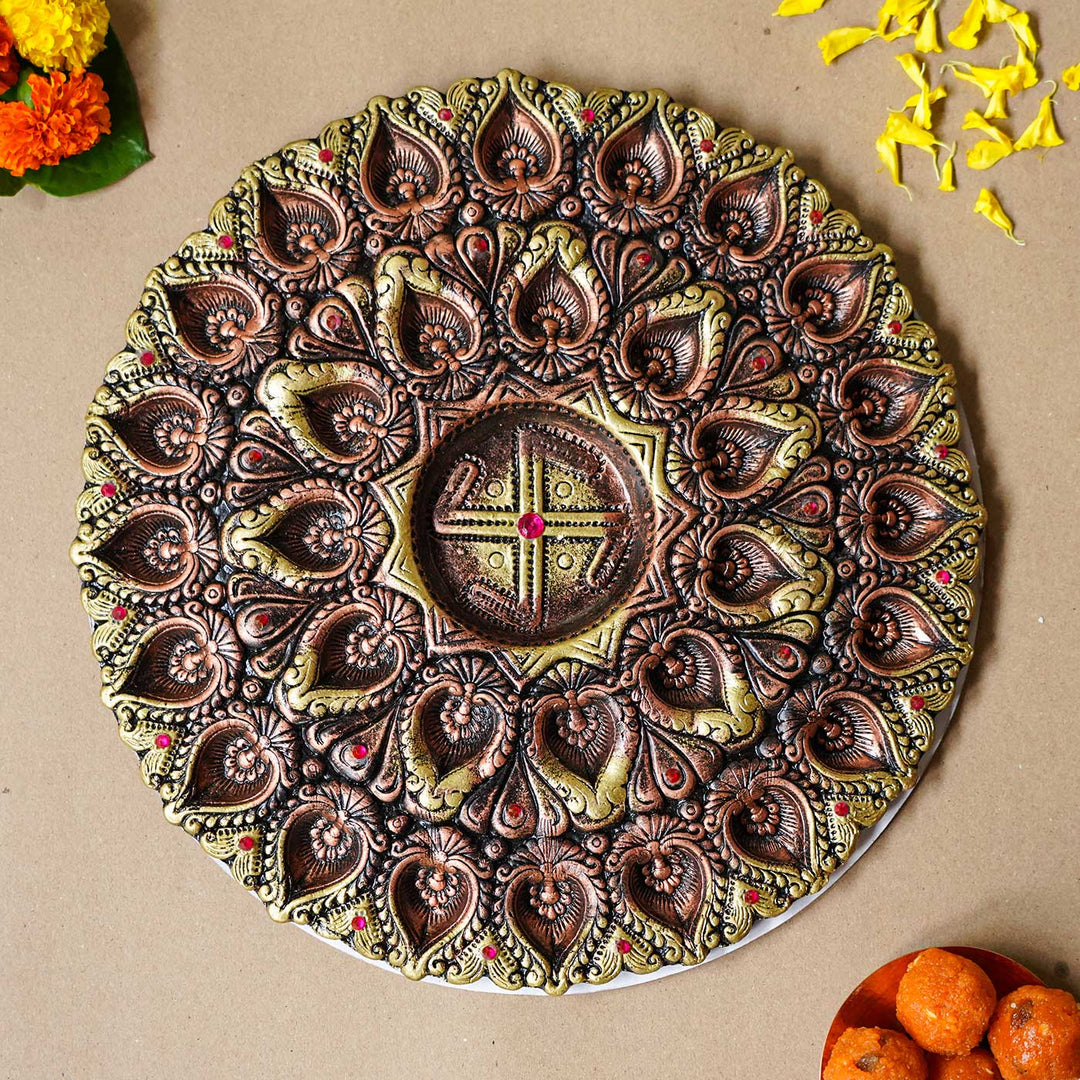 Handmade Large Decorative 31 Terracotta Diya & Urli Platter | 16 inch