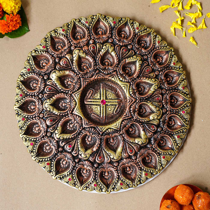 Handmade Large Decorative 31 Terracotta Diya & Urli Platter | 16 inch