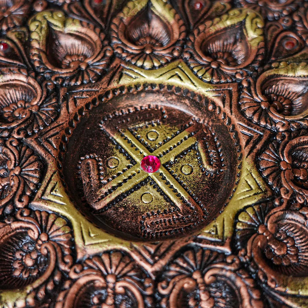 Handmade Large Decorative 31 Terracotta Diya & Urli Platter | 16 inch