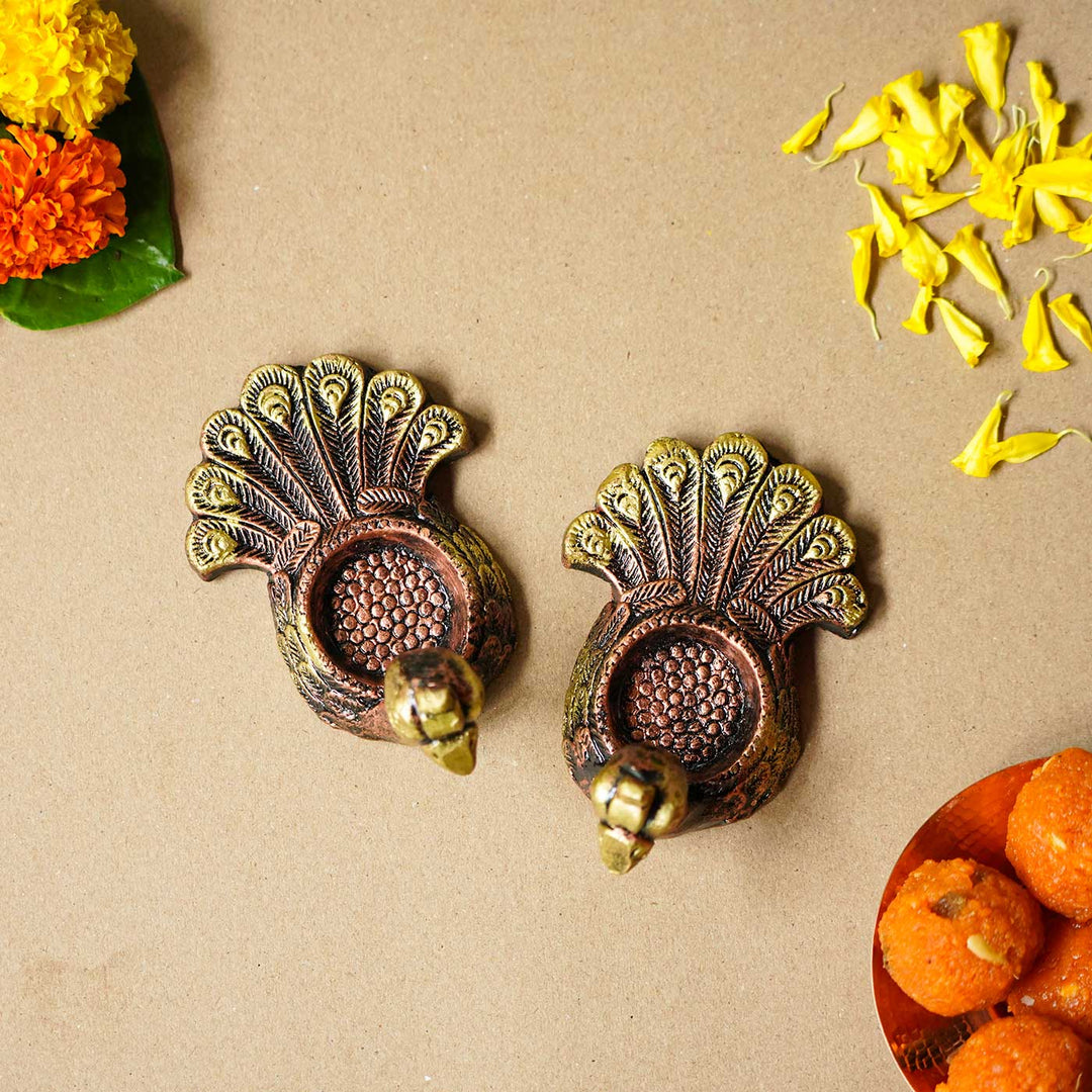 4 pc | Handmade Peacock Terracotta Tealight Holder