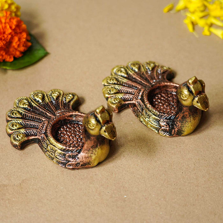 4 pc | Handmade Peacock Terracotta Tealight Holder