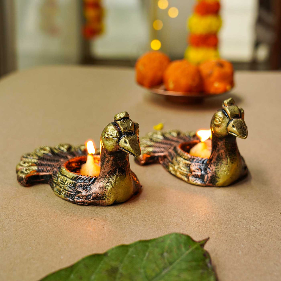4 pc | Handmade Peacock Terracotta Tealight Holder