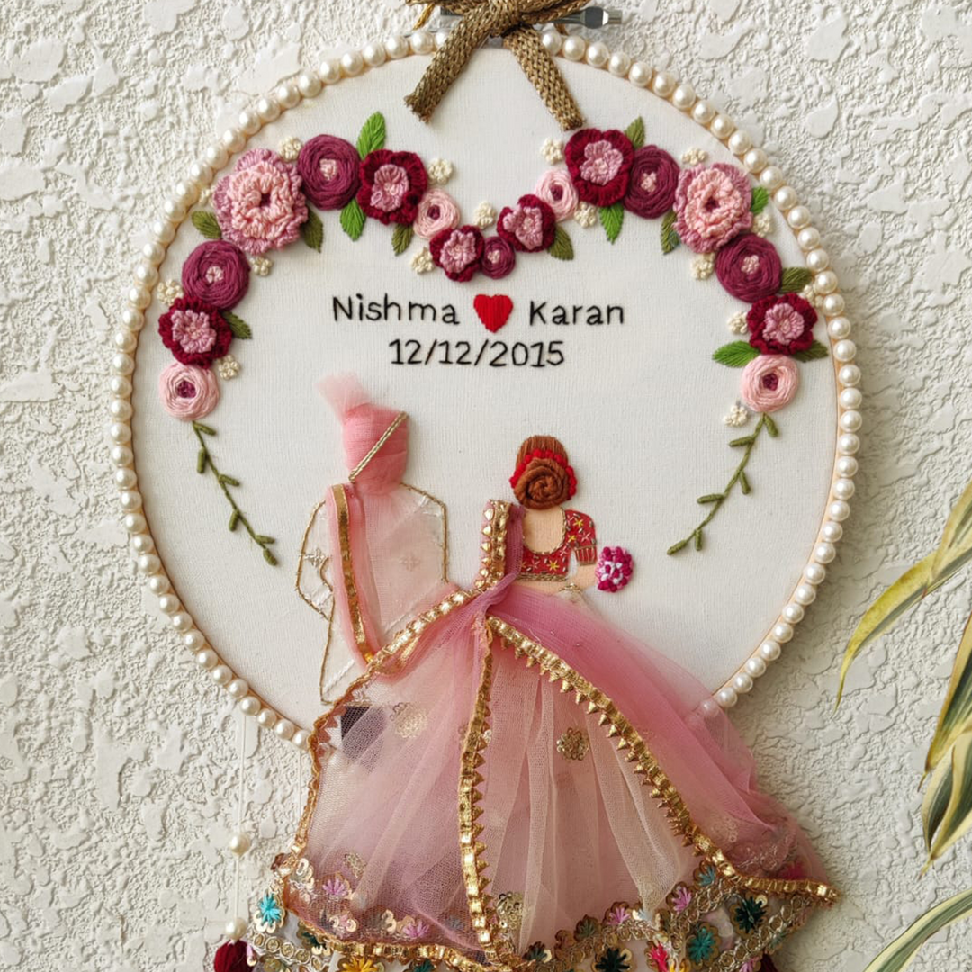 Personalized Embroidered Pastel Wedding Plaque With Tassels
