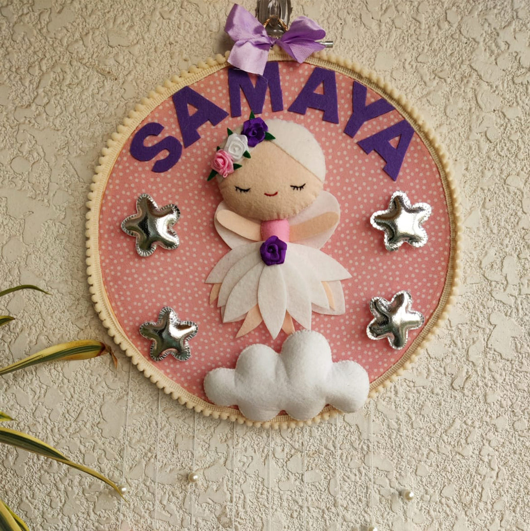 Personalized White Fairy Theme Kids Name Plate With Tassels
