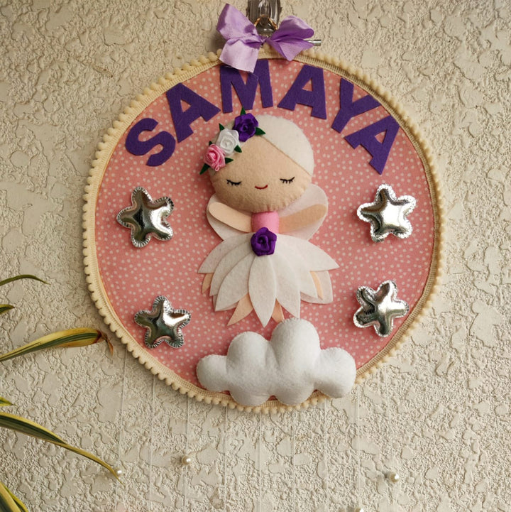Personalized White Fairy Theme Kids Name Plate With Tassels