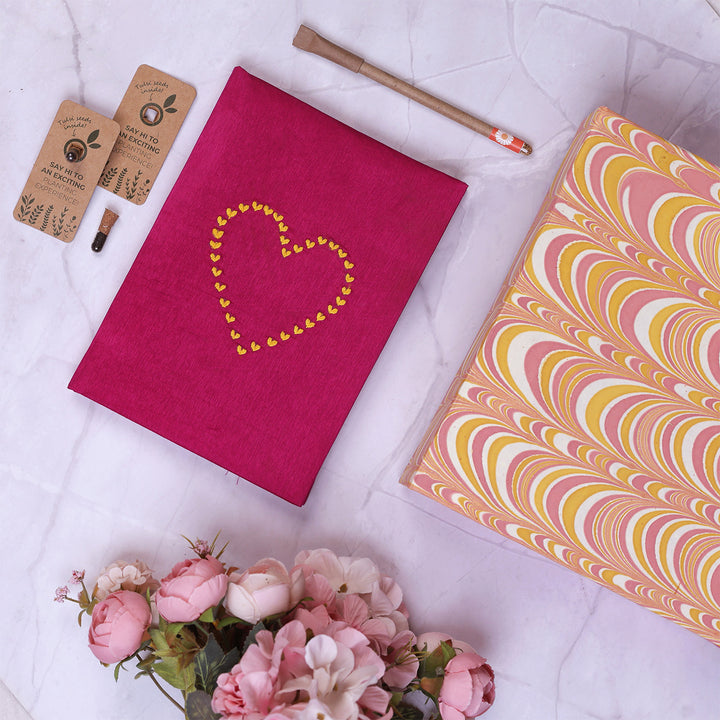 Eco-Friendly Handmade Hamper | 1 A5 Embroidered Hardcover Notebook, 1 Plantable Pen, 2 Seeds & 1 Gift Box