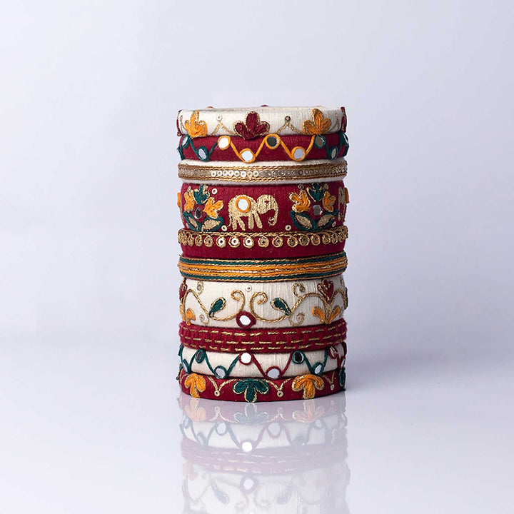 Multicolor Handcrafted Panetar Embroidered Bangles | Set of 10