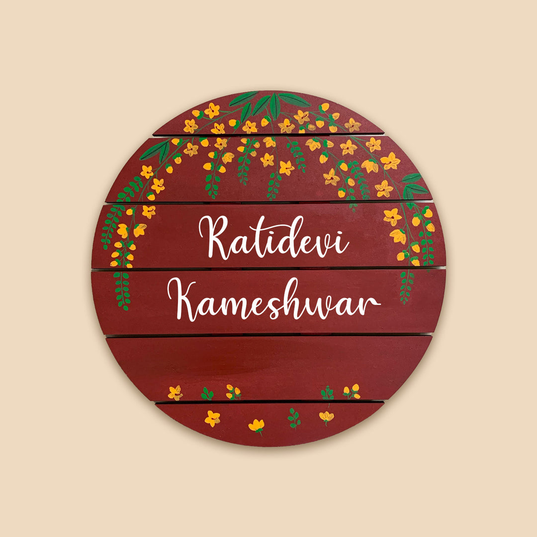Round Hand Painted Madhubani Art Name Plate 7 - Front View with Name Personalization