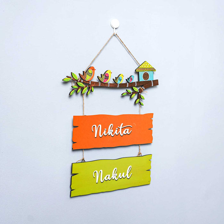 Personalized Hand Painted Sparrow Plank Name Plate - Hanging Personalized Name Sign
