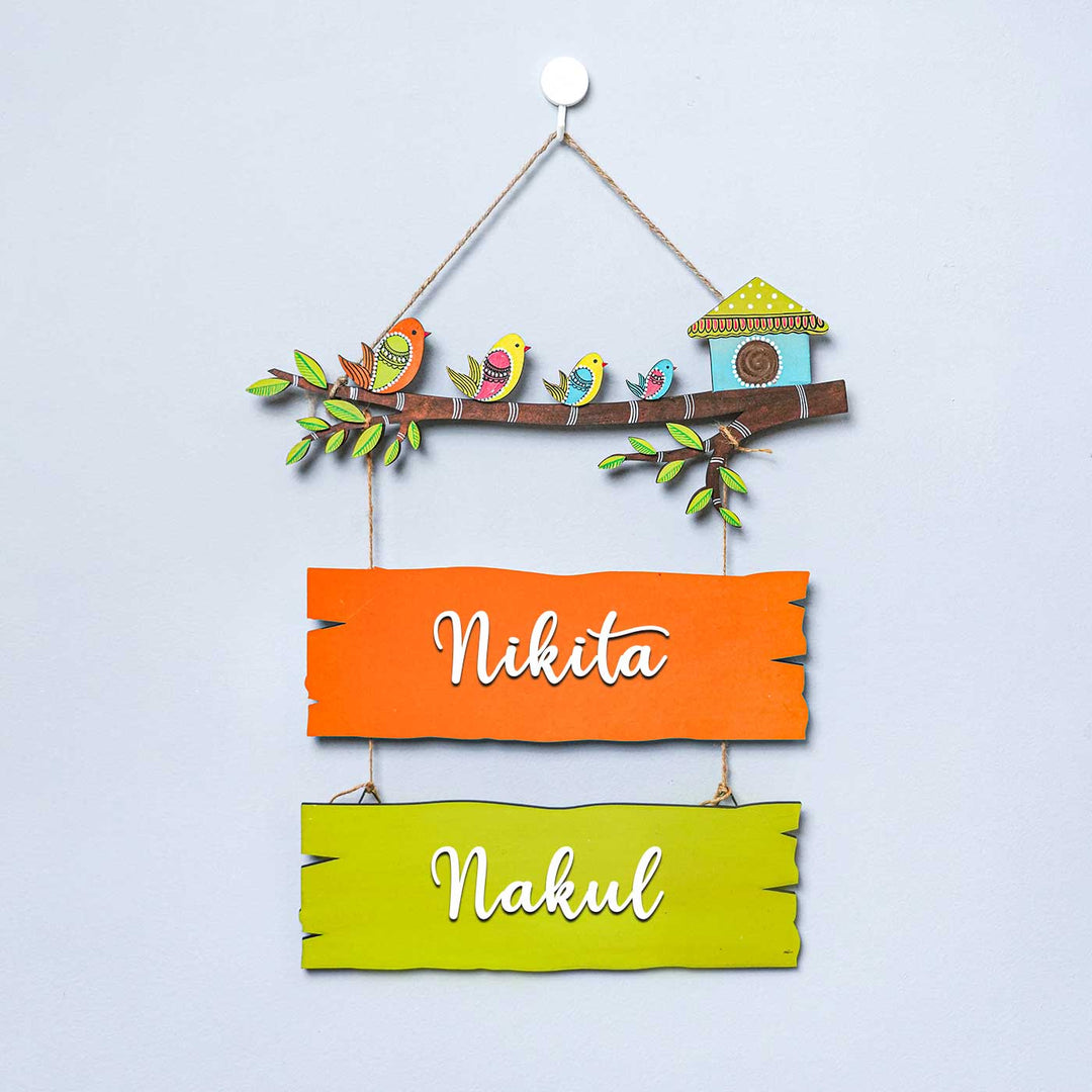 Personalized Hand Painted Sparrow Plank Name Plate - Hanging Name Personalization Example