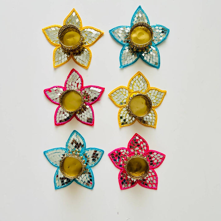 Handmade Mirror Work Star Design Tealight Holder