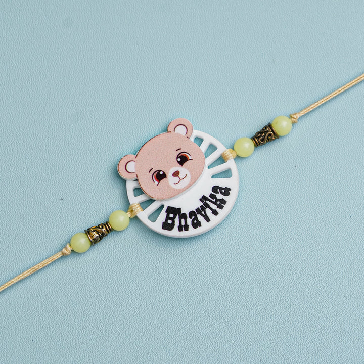 Personalized Handmade Animal Acrylic Rakhi With Roli Chawal - Close-up Front View (5)